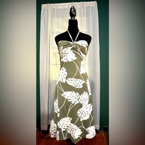 Monstera print halter dress-Vintage Made in USA